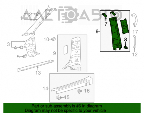 Capacul stâlpului central, curea superioară dreapta Toyota Sienna 04-10 gri.