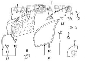 Дверь голая передняя правая Lexus GS300 GS350 GS430 GS450h 06-11 черный 212 тычки, крашенная