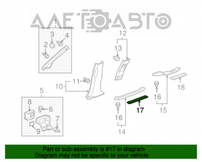 Decorație prag stânga față, exterior Acura MDX 07-13 negru, cu ornamente cromate, coroziune