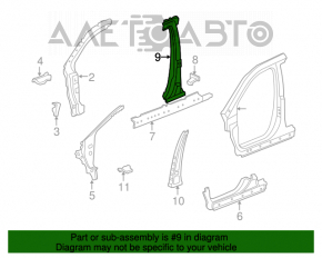 Bara centrală dreapta a caroseriei Acura MDX 07-13 pe caroserie