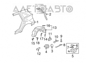 Aripa spate stânga Acura MDX 07-13 argintie pe caroserie.