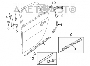 Decorație inferioară ușii spate stânga Audi Q5 8R 13-17 cu turnare cromată nou original OEM