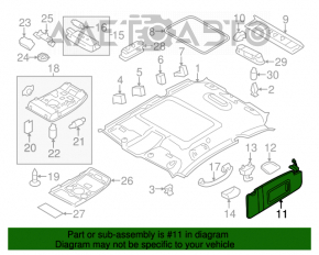 Козырек правый Audi A4 B8 13-16 рест седан серый, с крючком, слом креп, без заглушки