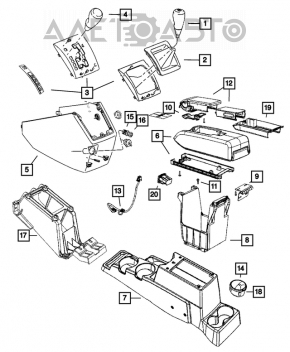 Консоль центральная подлокотник и подстаканники Jeep Patriot 11-17 пластик, черная