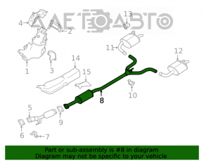 Traseul de evacuare intermediar al Nissan Altima 19- 2.5 fwd.