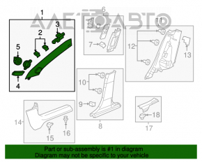 Capacul stâlpului frontal stânga Chevrolet Cruze 11-15 gri, sub difuzor.