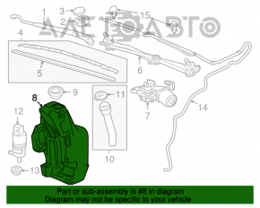 Rezervorul de spălare a parbrizului pentru Chevrolet Cruze 11-15 cu gât de umplere.