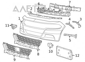 Suportul de prindere a bara de protecție față pe aripa dreaptă pentru Dodge Charger 15-20, restul interior.