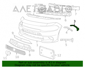 Suportul de prindere a bara de protecție față pe aripa dreaptă pentru Dodge Charger 15-20, restul interior.