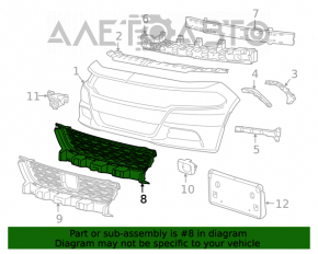 Grila inferioară a bara de protecție față a Dodge Charger 15-20 restilizat.