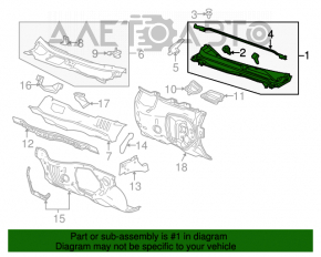 Grila stergatoarelor din plastic pentru Chevrolet Equinox 10-17 are garnitura rupta.