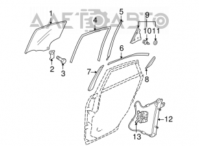 Geamul ușii din spate dreapta Mazda3 03-08 HB.