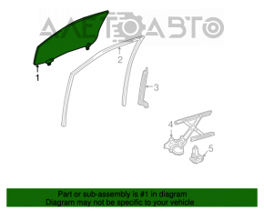 Geamul ușii din față stânga a unui Toyota Highlander 01-07.