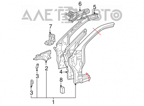 Partea din față stânga a Toyota Highlander 01-07 fără grilaj, lovită.