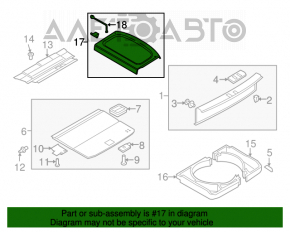 Raftul portbagajului VW Tiguan 09-17 negru, prinderea ruptă, zgârieturi.