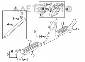 Capacul pragului din spate dreapta pentru Hyundai Azera 12-17, maro.