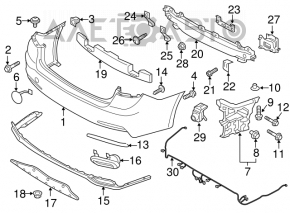 Montajul bumperului din spate pentru Hyundai Genesis 14-16 cu senzori de parcare.