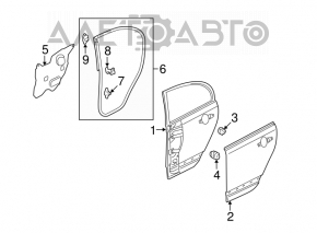 Ușa goală din spatele stânga a unui Honda Civic 4d 06-09, argintie, cu mâner.