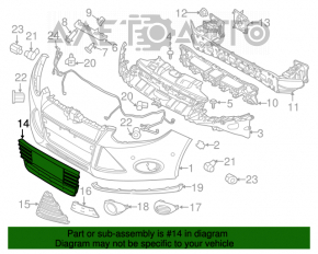 Grila bara fata centrala Ford Focus mk3 11-14 pre-restilizare lucioasa pentru senzori de parcare