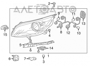 Suportul de prindere a bara de protecție față sub farul stâng Chevrolet Malibu 13-15.