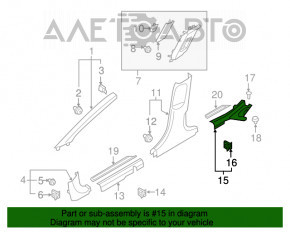 Capacul pragului din spate stânga interior Hyundai Elantra AD 17-20 negru, uzat