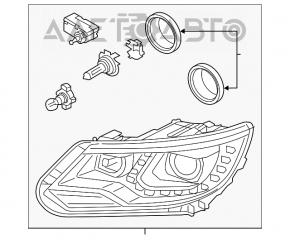 Far dreapta față VW Tiguan 12-17 completă, restaurată, xenon + led, nisip, încălzire auxiliară