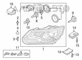 Far dreapta față VW Tiguan 12-17 completă, restaurată, xenon + led, nisip, încălzire auxiliară