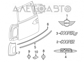 Moldura ușii drepte a portbagajului Mini Cooper Clubman R55 07-14 crom