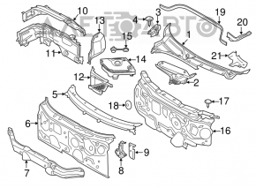 Grila stergatoarelor din plastic dreapta Mini Cooper F56 3d 14- deteriorare la fixare.