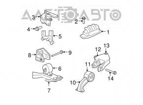 Perna motorului dreapta Chrysler 200 11-14 2.4 4-viteze, crăpată