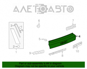 Moldura portbagajului GMC Terrain 10-15 crom pentru camera cu emblema, crom decolorat.