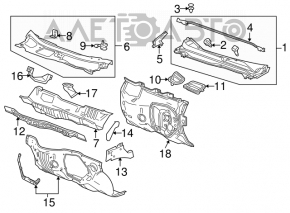 Grila stergatoarelor din plastic pentru Chevrolet Equinox 10-17 are garnitura rupta.