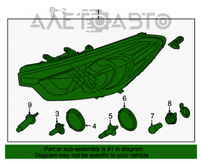 Фара передняя правая голая Kia Forte 4d 14-16 дорест галоген