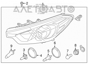 Farul dreapta față goală Kia Forte 4d 14-16 pre-restilizare halogen