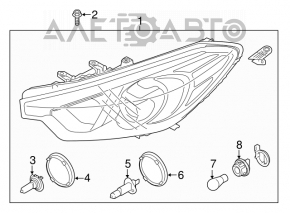 Фара передняя правая голая Kia Forte 4d 14-16 дорест галоген + led drl