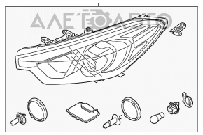 Фара передняя левая в сборе Kia Forte 4d 14-16 дорест ксенон + led drl