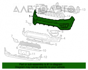 Бампер передний голый верхняя часть Jeep Compass 17-21 с заглушкой,