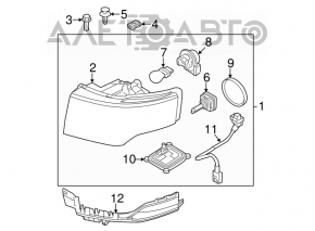 Suportul drept al bara de protecție frontală sub farul Ford Flex 09-12 pre-restilizare.