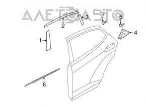 Ușă-sticlă turnare central spate stânga Hyundai Elantra UD 11-16 negru nou original OEM