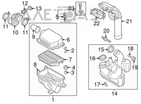 Corpul filtrului de aer Hyundai Elantra UD 11-16 doar capacul superior.