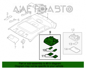 Plafonul de iluminare din față pentru Hyundai Elantra UD 11-13, versiunea restilizată, cu orificiu pentru lumină.