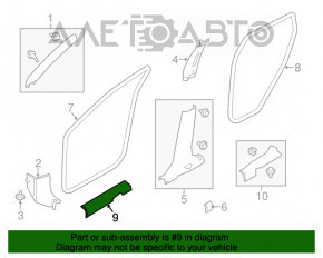 Capac prag interior fata stanga Nissan Rogue 14-20 negru, suport rupt, zgarieturi.