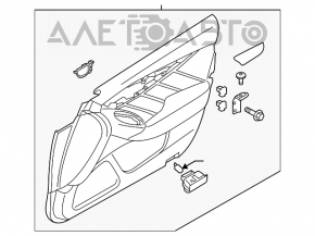 Capacul usii dreapta fata a masinii Infiniti Q50 14- negru, insertie din lemn, insertie din piele neagra, zgarieturi