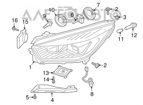 Фара передняя левая в сборе Ford Escape MK3 17-19 рест, ксенон+led светлая