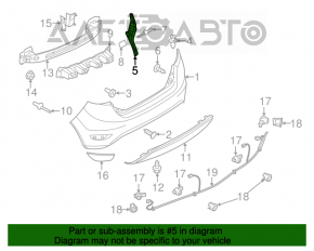 Suportul pentru bara spate stânga exterior Ford Fiesta 11-19 5 uși