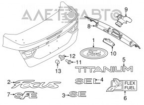 Butonul de deschidere a portbagajului cu iluminare a numărului pentru Ford Focus mk3 11-14 pre-restilizare 4 uși.