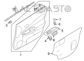 Capacul ușii, cartela frontală dreapta Nissan Versa Note 13-19 negru cu inserție bej.