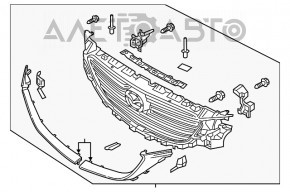 Решетка радиатора grill Mazda CX-9 16- без эмблемы, с хром вставками, под подиум, примят хром, тычка на хроме