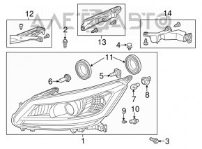 Фара передняя левая голая Honda Accord 16-17 галоген без ДХО