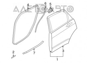 Ușa goală din spatele stâng al unui Ford Focus USA 08-11, argintie, maner.